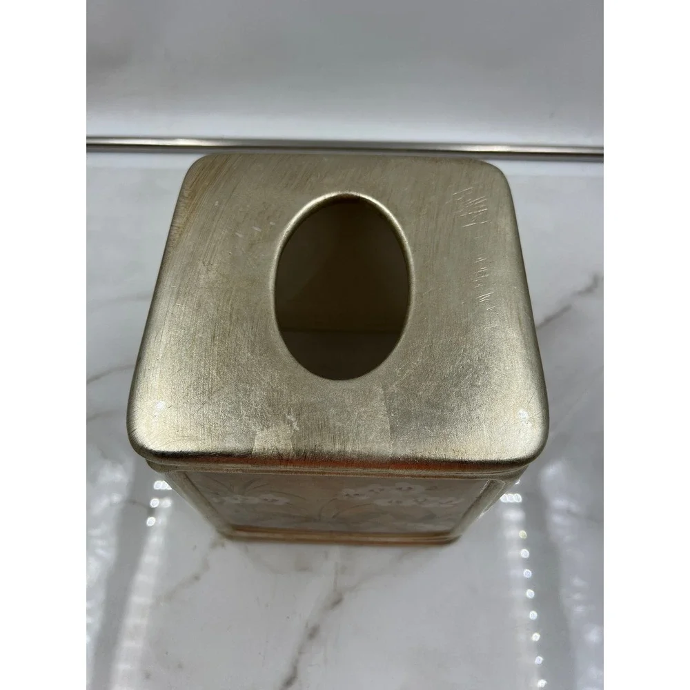 Croscill Home Orchids & Narcissus Gold Bathroom Set Tissue Box Toothbrush Holder